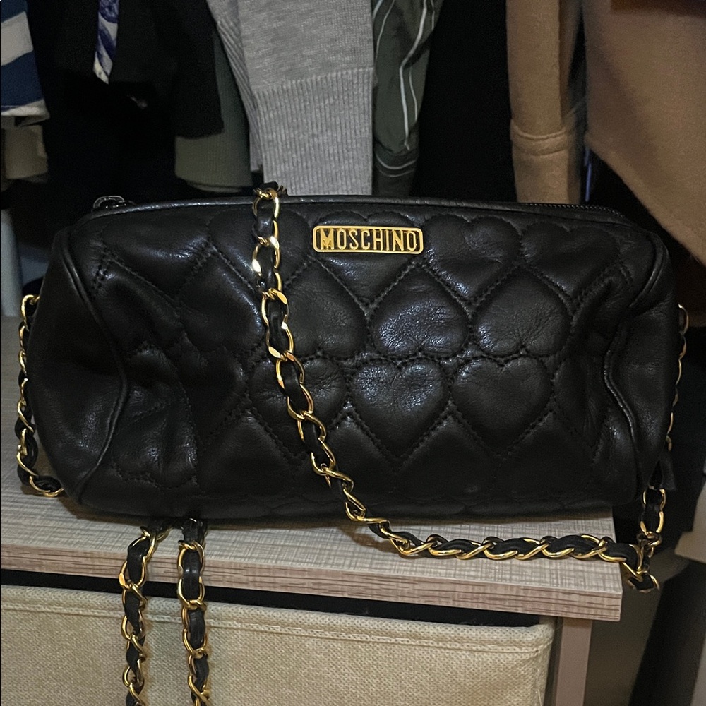 Vintage MOSCHINO Heart Quilted Lambskin Cylinder Chain Bag